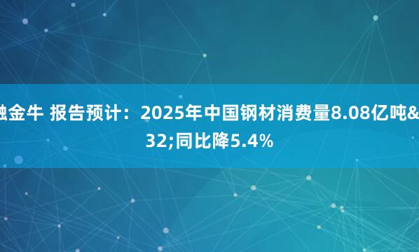 融金牛 报告预计：2025年中国钢材消费量8.08亿吨 同比降5.4%